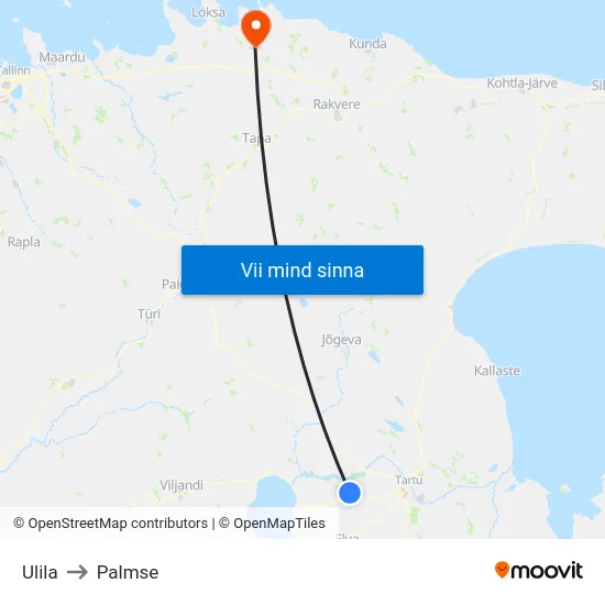 Ulila to Palmse map