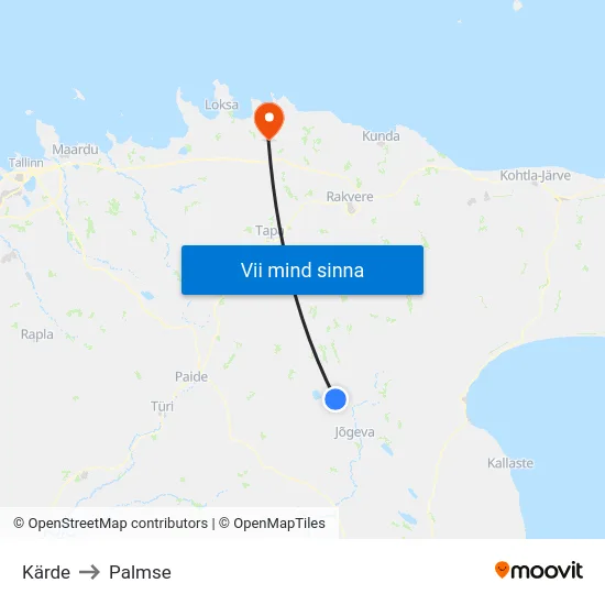 Kärde to Palmse map