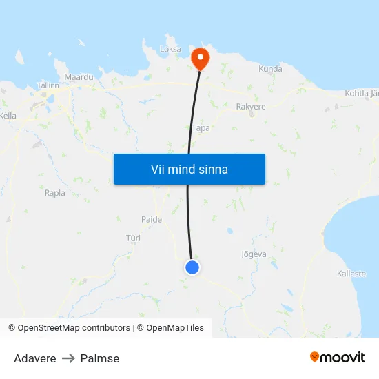 Adavere to Palmse map