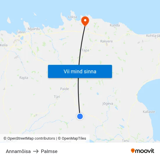 Annamõisa to Palmse map