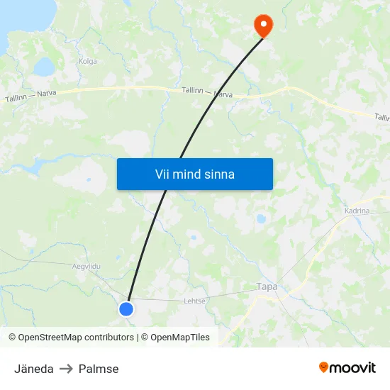 Jäneda to Palmse map