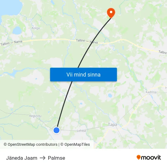Jäneda Jaam to Palmse map