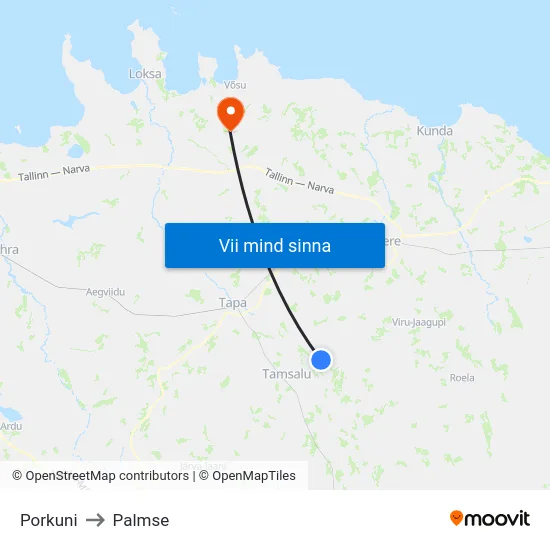 Porkuni to Palmse map