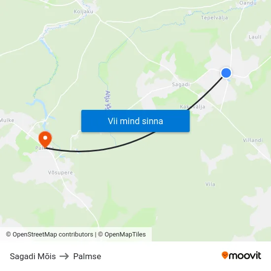 Sagadi Mõis to Palmse map