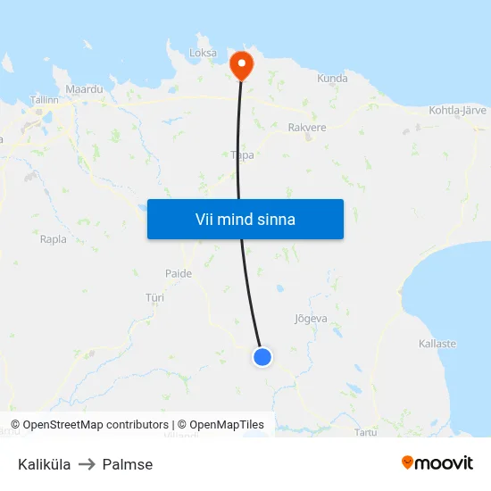 Kaliküla to Palmse map