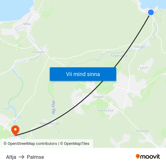 Altja to Palmse map