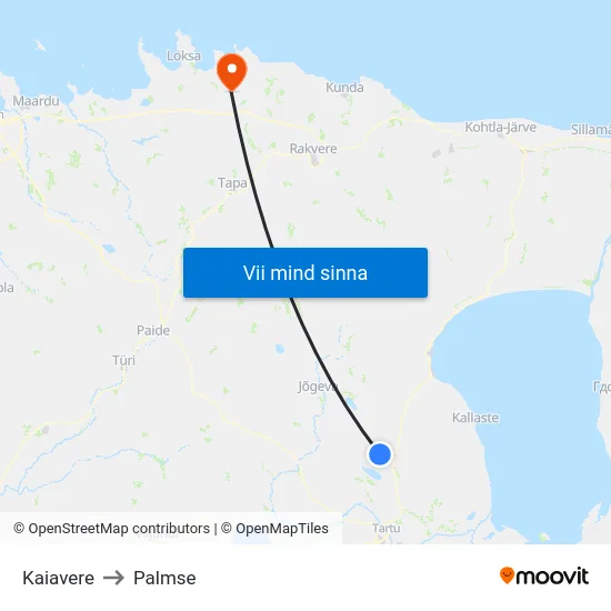 Kaiavere to Palmse map
