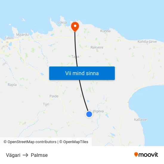 Vägari to Palmse map