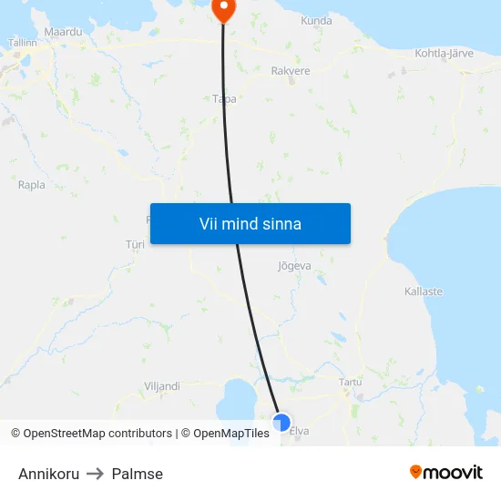 Annikoru to Palmse map