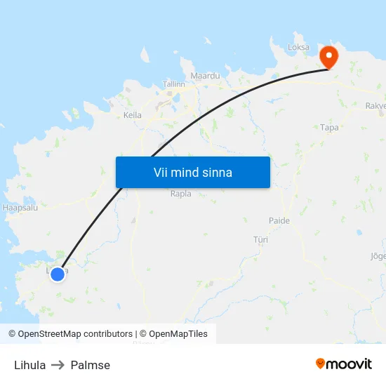 Lihula to Palmse map