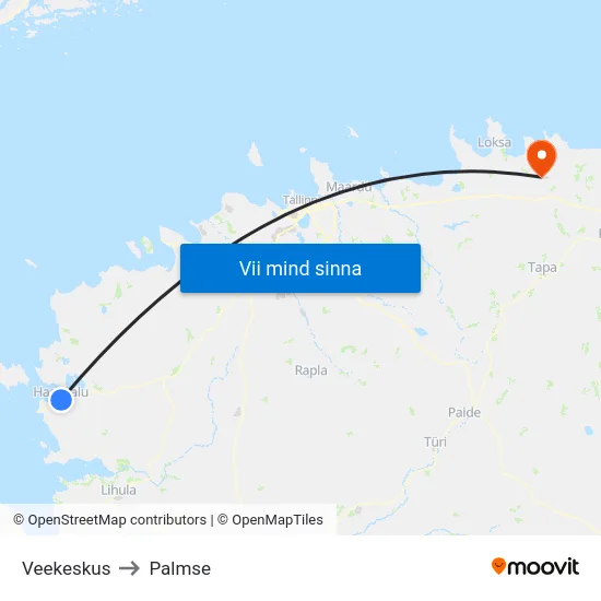 Veekeskus to Palmse map