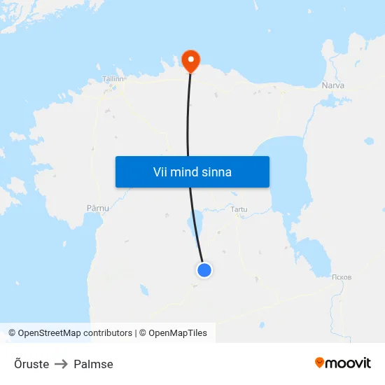 Õruste to Palmse map