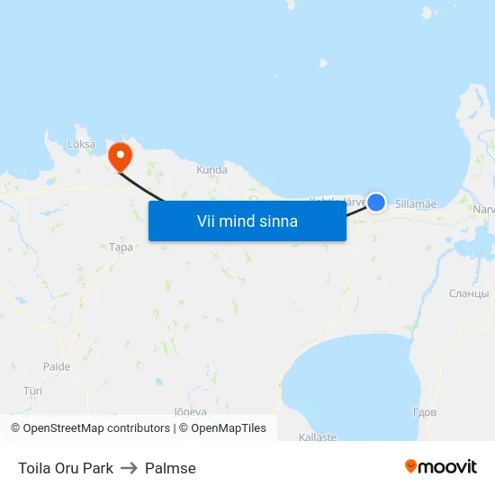Toila Oru Park to Palmse map