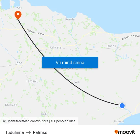 Tudulinna to Palmse map