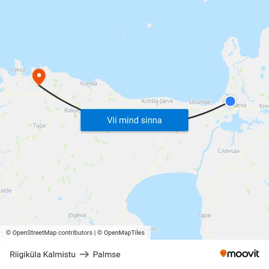 Riigiküla Kalmistu to Palmse map