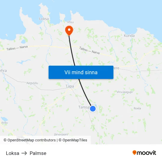 Loksa to Palmse map