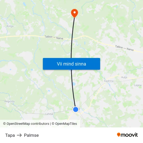 Tapa to Palmse map