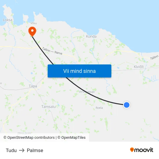 Tudu to Palmse map