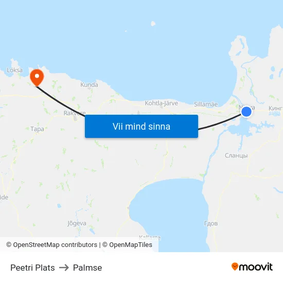 Peetri Plats to Palmse map