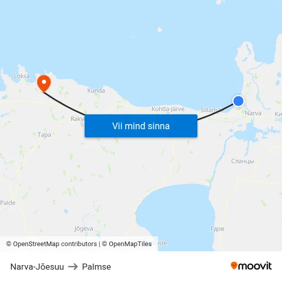 Narva-Jõesuu to Palmse map
