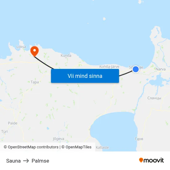Sauna to Palmse map