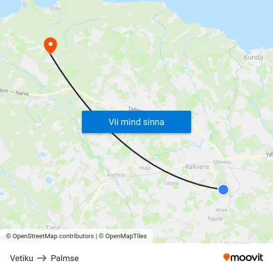 Vetiku to Palmse map