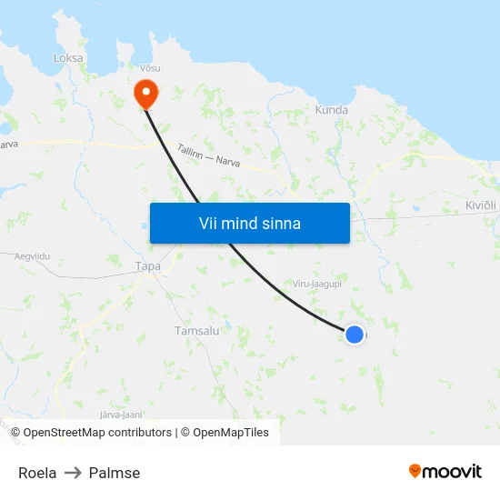 Roela to Palmse map
