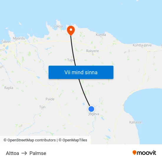 Alttoa to Palmse map