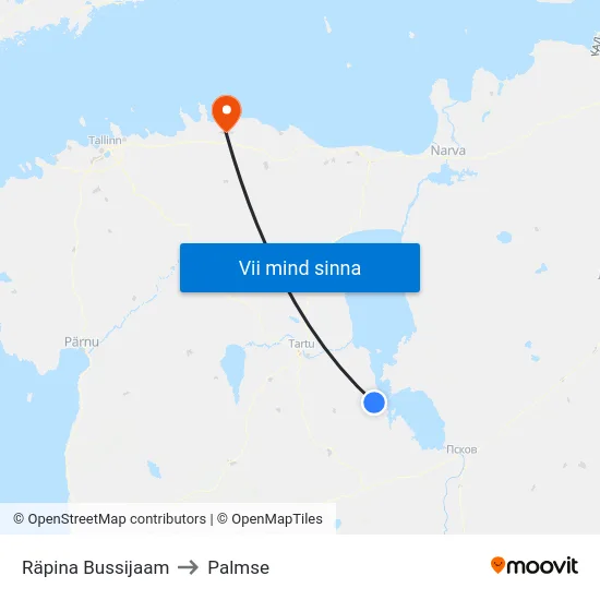 Räpina Bussijaam to Palmse map