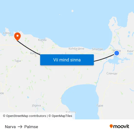 Narva to Palmse map