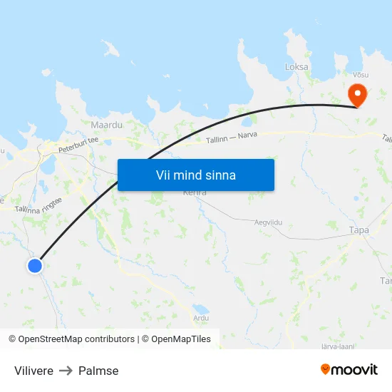 Vilivere to Palmse map