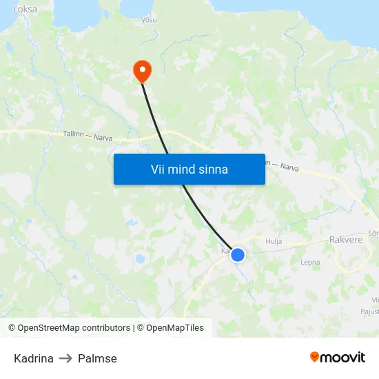 Kadrina to Palmse map