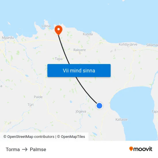 Torma to Palmse map