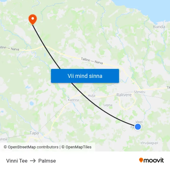 Vinni Tee to Palmse map