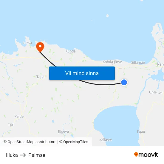 Illuka to Palmse map