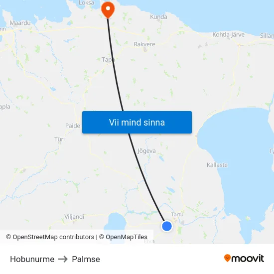 Hobunurme to Palmse map