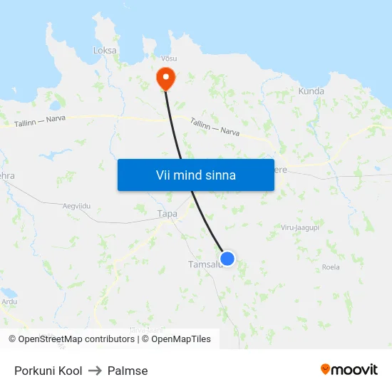 Porkuni Kool to Palmse map