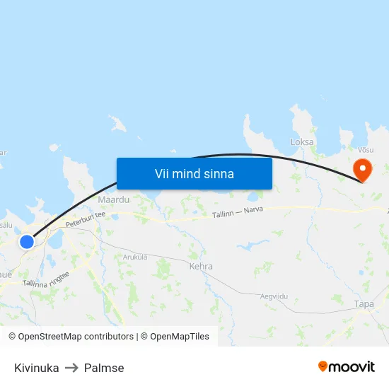 Kivinuka to Palmse map