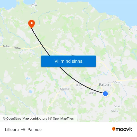 Lilleoru to Palmse map
