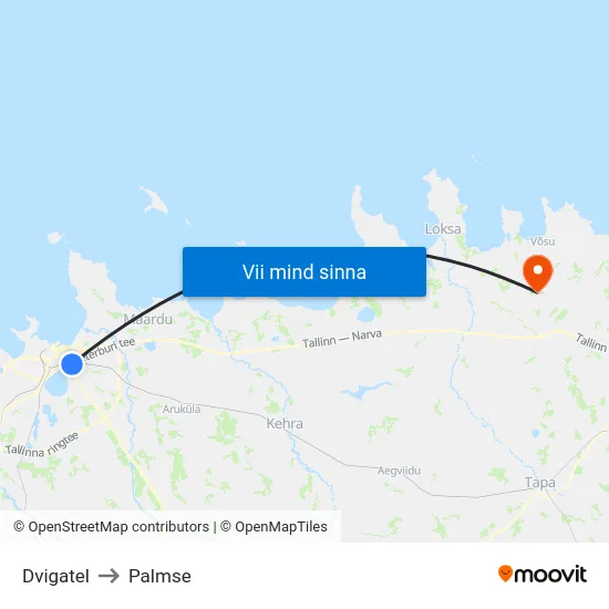 Dvigatel to Palmse map
