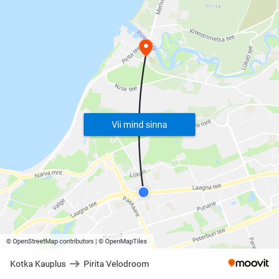 Kotka Kauplus to Pirita Velodroom map