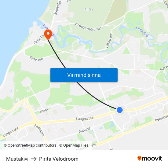 Mustakivi to Pirita Velodroom map