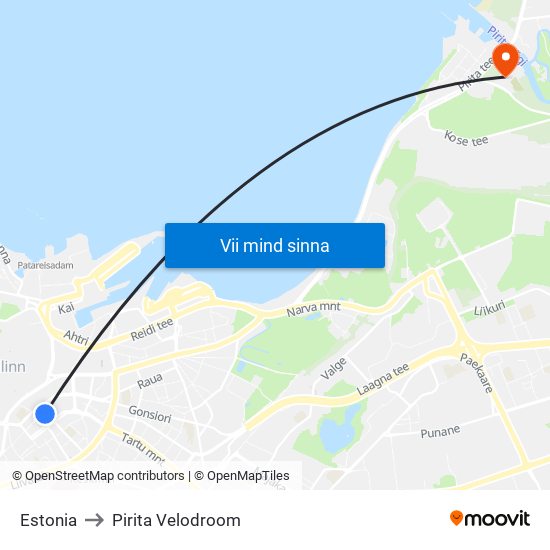 Estonia to Pirita Velodroom map