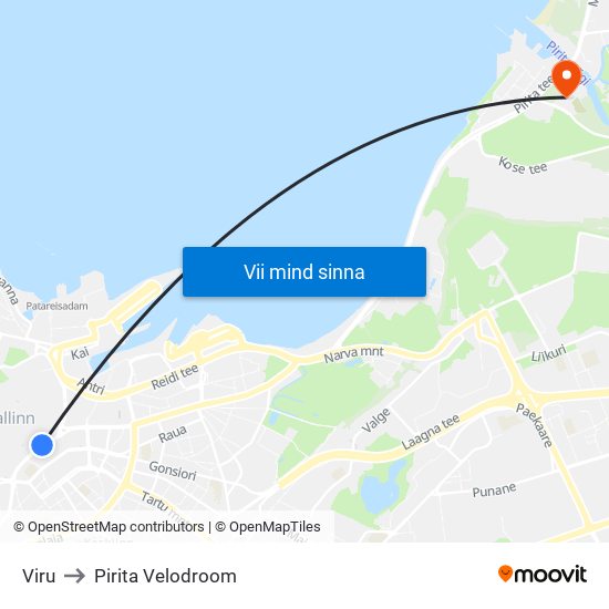 Viru to Pirita Velodroom map