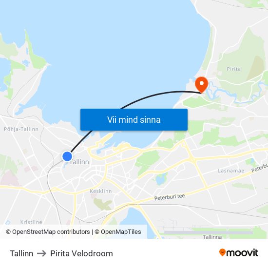 Tallinn to Pirita Velodroom map