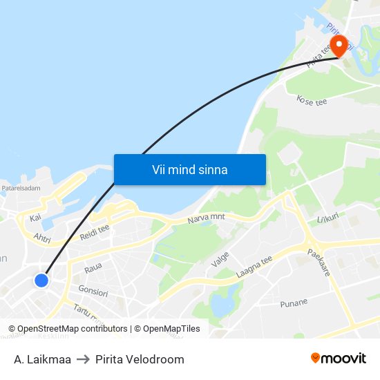 A. Laikmaa to Pirita Velodroom map