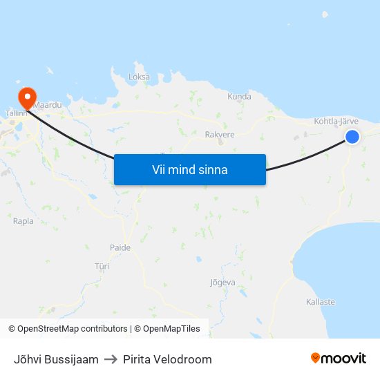 Jõhvi Bussijaam to Pirita Velodroom map