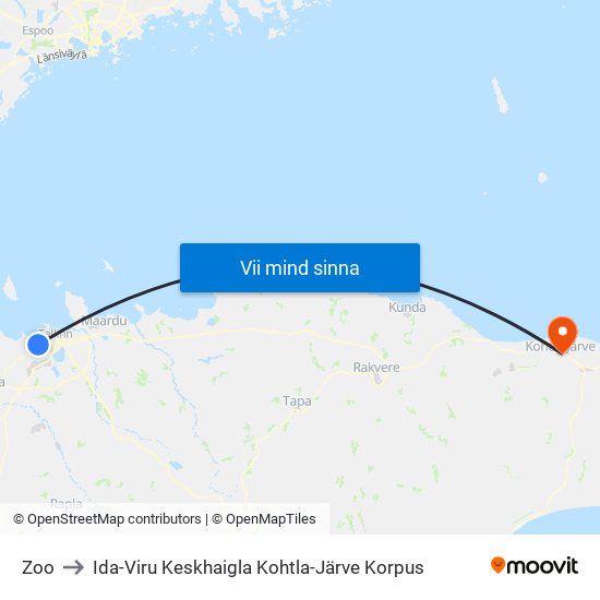 Zoo to Ida-Viru Keskhaigla Kohtla-Järve Korpus map