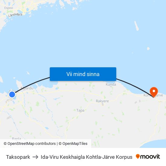 Taksopark to Ida-Viru Keskhaigla Kohtla-Järve Korpus map