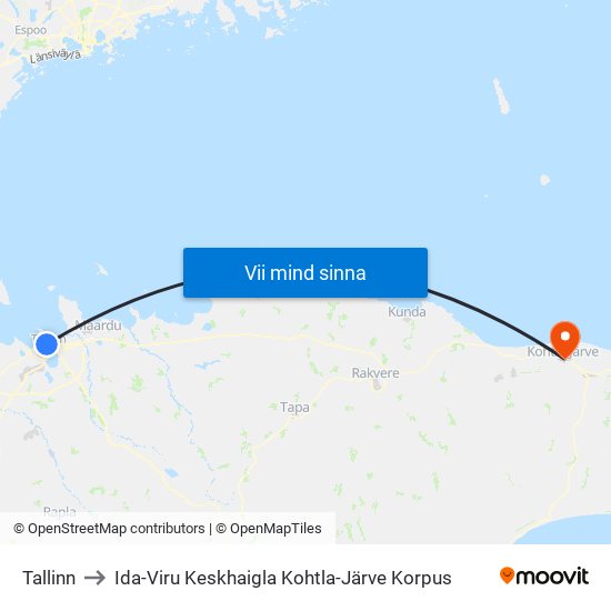 Tallinn to Ida-Viru Keskhaigla Kohtla-Järve Korpus map